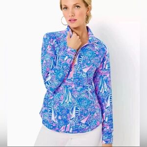 LILLY PULITZER SKIPPER LUXLETIC POPOVER TOP SAILABRATION BOCA BLUE Small NWT